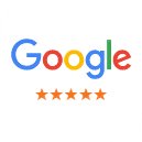 Google logo with five orange stars below, representing customer ratings for Kelly Smile Dentistry Victorville.